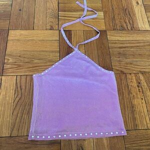 Dolls Kill x Bratz Pink Metallic Halter Top w Rhinestone Trim